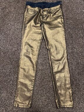 Custom Made Metallic Gold Skinny Jeans for Women - Shimmering Slim Fit